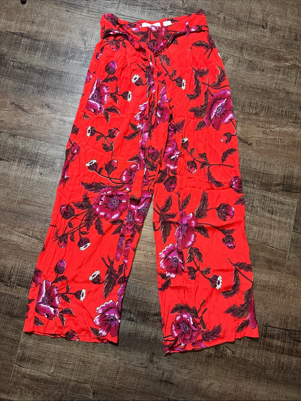 Anthropologie Ett:Twa Margo red floral wide-leg trousers